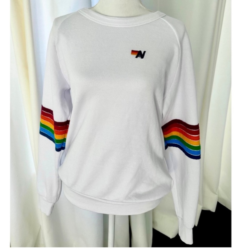COPY - *READ DESCRIPTION* Aviator Nation Rainbow Stitch Sleeve White S